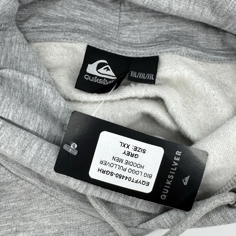 Quiksilver Men's Big Logo Kangaroo Pocket Pullover Hoodie, Grey, Size Large L